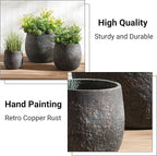Wallowa 17.3"+12.9"+9.0" Dia Weathered Concrete Flower Pots, Modern Round Style Concrete Planter for Home, Garden, Patio, Courtyard, Bronze Rust Color, Set of 3