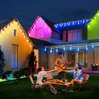 50FT RGB Solar Outdoor String Lights with Remote, Dimmable Waterproof Patio Lights with 15 LED Bulbs for Deck Balcony Cafe Party-White Cord
