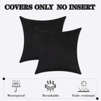 Kevin Textile Pack of 2 Outdoor Waterproof Pillow Covers Checkered Decorative Cushions Sham Throw Pillowcases Shell for Patio Tent Garden Couch Bed Sofa 22x22 Inch Black