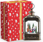 Christmas Snow Globe Lantern Water Glittering Town Home with Carolers, Music & Timer, USB Lined/Battery Operated Lighted Lantern for Christmas Festival Decoration Gifts