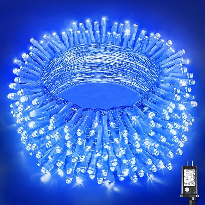 300 LED Blue Christmas Lights Outdoor Waterproof, 100ft Extra Long Blue String Lights 8 Modes Plug in Twinkle Fairy Lights with Timer for Indoor Outside Bedroom Christmas Tree Party Decorations