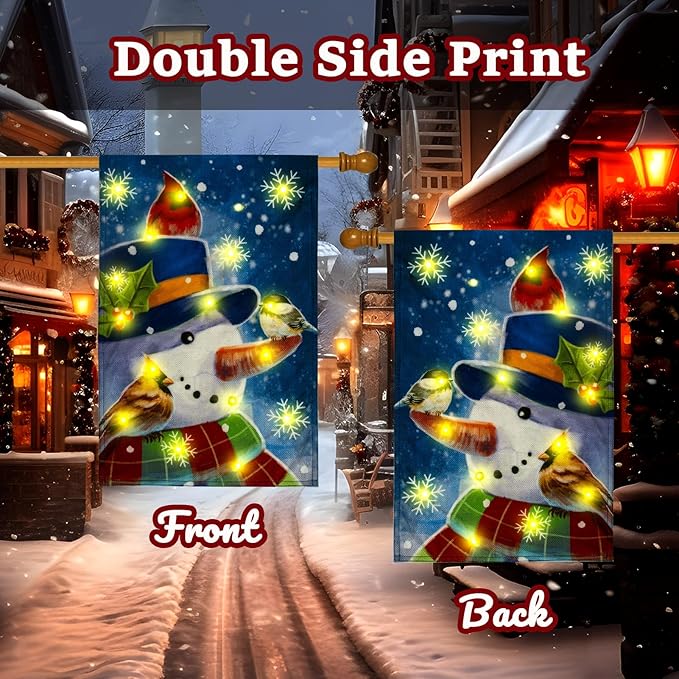 Lights Garden Flag,Double Sided Christmas LED Outdoor Yard Flag for Winter Outdoor Decoration (Snow, 28 * 40)