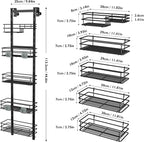 Orimade Over the Door Shower Caddy Adjustable 5 Tier Black,Bathroom Hanging Organizer Shelf Rustproof with 4 Hooks,Shower Basket with Soap Holder and Suction Cup