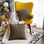 Jeanerlor Pack of 2 24 x 24 Inch Cotton Linen Soft Soild Decorative Square Throw Pillow Covers Green Cushion Case Set for Bedroom/Sofa/Car 60 x 60 cm, Khaki