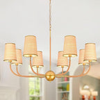 39" Gold Boho Rattan Chandelier for Living Room 8-Light Large Coastal Boho Pendant Light Fixture Bedroom Adjustable Rustic Farmhouse Chandeliers for Dining Room Kitchen Island Foyer