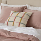 Double Stitch Checkered Throw Pillow Covers - 100% Cotton Tufted Boho Decorative Pillow Covers 20x20, Made in India, Square Plaid Cushion Case, Modern Home Decor for Couch, Sofa, Living Room, Multi