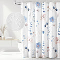 QiyI Watercolor Floral Shower Curtain, 3D Embossed Butterflies Blue Pink Flower Bathroom Curtain, Minimalist White Cloth Bath Curtain, Waterproof Fabric Textured Shower Curtain Set with Hooks, 72x72