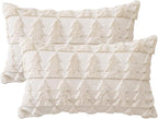 OTOSTAR Set of 2 Soft Plush Short Wool Velvet Decorative Throw Pillow Covers Square Luxury Style Cushion Case Pillow Shell for Sofa Bedroom Christmas Tree Cream Beige, 16x24 Inch