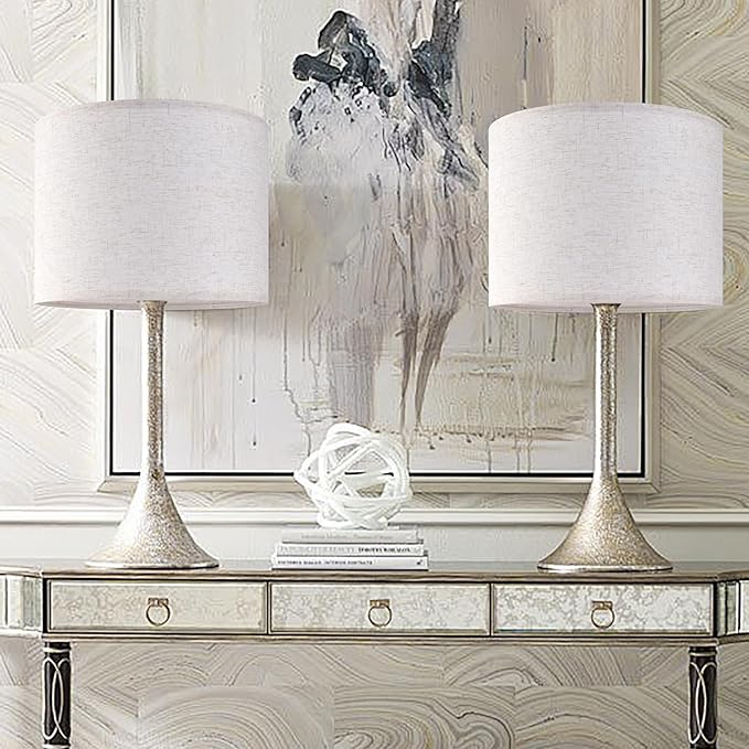 Oatmeal linen Textured Lamp Shades Set of 2 Large Drum Lamp Shade 16``Top x 16``Bottom x 12``High(Spider) Farmhouse Lampshade for Table Lamp & Bedside Lamp - Replacement Lampshade