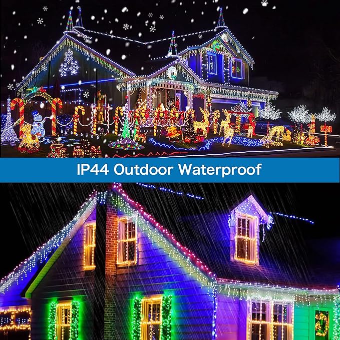 32.8ft 400 LED Icicle String Lights, 8 Modes Waterproof Icicle Christmas Lights Outdoor with Memory Function, Curtain Fairy Lights Hanging Decor for Home, Party, Christmas & Halloween (Multicolor)