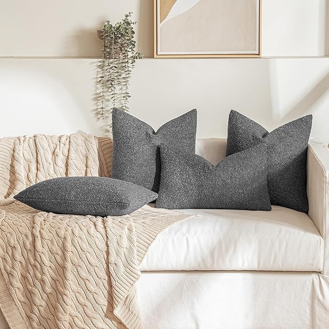 MIULEE Textured Boucle Throw Pillow Cover Dark Grey Accent Solid Eruo Sham Pillow Case Decorative Soft Pack of 1 Couch Cushion Chair Sofa Bedroom Livingroom Home Decor,24x24 Inch