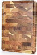 XINZUO Acacia Wood End Grain Cutting Board (13.8''L x 9.8''W x 1''T)-Wooden Chopping Board with Non-Slip Feet, Side Handles and Juice Groove