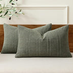 MIULEE Decorative Linen Check Lumar Throw Pillow Covers Neutral Farmhouse Vintage Pillow Covers 12x20 Set of 2 Boho Modern Home Decor for Sofa Couch Bedroom Cushion Olive Green