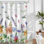 Hummingbird Floral Shower Curtains for Bathroom, Spring Summer Bathroom Decor Flower Shower Curtain Set - 72x72 Inch Waterproof Fabric Shower Curtain with Hooks Bathtub Curtain