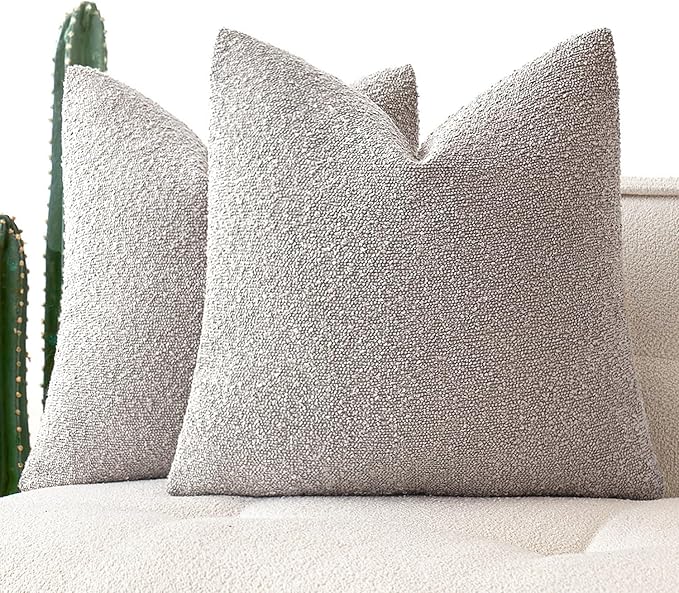 MIULEE 18x18 Inch Decorative Pillow Covers for Couch Bed Set of 2 Textured Boucle Neutral Winter Throw Pillows Cloud Grey Accent Solid Cushion Pillowcases Sofa Livingroom Home Decor