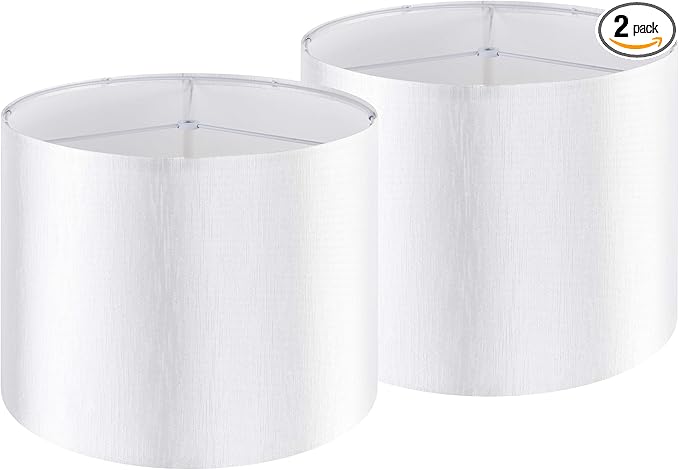 Silver-White Drum Lamp Shades Set of 2 Large Lampshade 16``Top x 16``Bottom x 12``High(Spider) Modern Lamp Shade for Table and Bedside Lamp - Lampshade Replacement ampshade