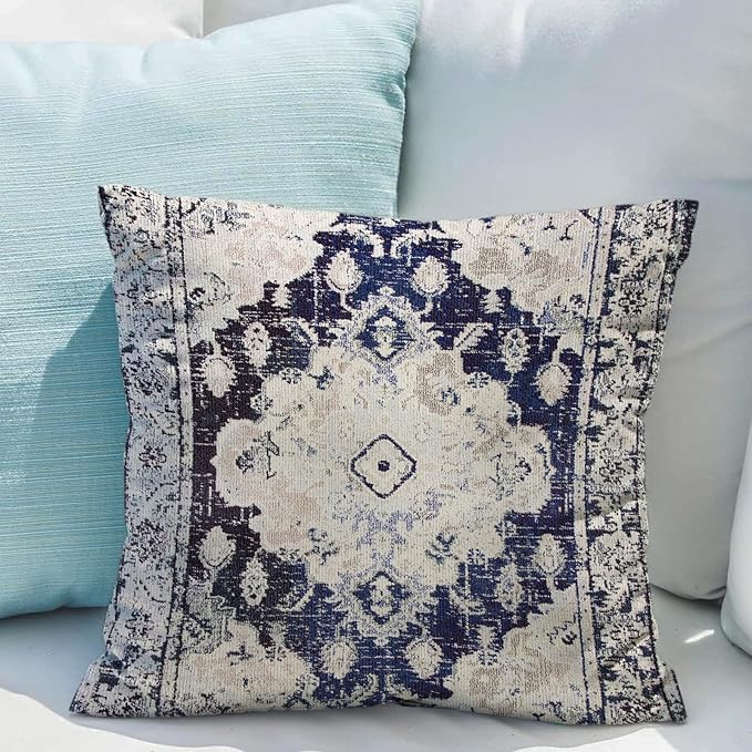 Snycler Boho Throw Pillow Covers 18x18 inch Set of 2 Boho Rug Carpet Double Sided Pattern Cotton Soft Pillow Case Cushion Cover Pillowcase for Couch Sofa Bed Decorative (Navy Blue)