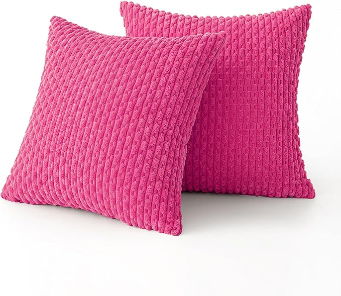 MIULEE Pack of 2 Decorative Throw Pillow Covers 20x20 Inch Soft Boho Striped Textured Corduroy Pillow Covers Modern Farmhouse Home Decor for Couch Bed Sofa Living Room Hot Pink