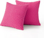 MIULEE Pack of 2 Decorative Throw Pillow Covers 18x18 Inch Soft Boho Striped Textured Corduroy Pillow Covers Modern Farmhouse Home Decor for Couch Bed Sofa Living Room Hot Pink