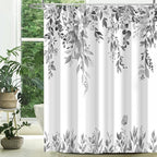 Eucalyptus Shower Curtain, Grey Watercolor Leaves with Floral Botanical Bathroom Decor, Waterproof Fabric Bath Curtain Set with Hooks, 72x72 Inches