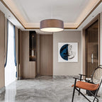 SomSom Modern Fabric Pendant Light, 15" Classic 3-Light Drum Ceiling Chandelier, Grey Drum Shade, Round Frosted Acrylic Diffuser, Lamps for Living Room