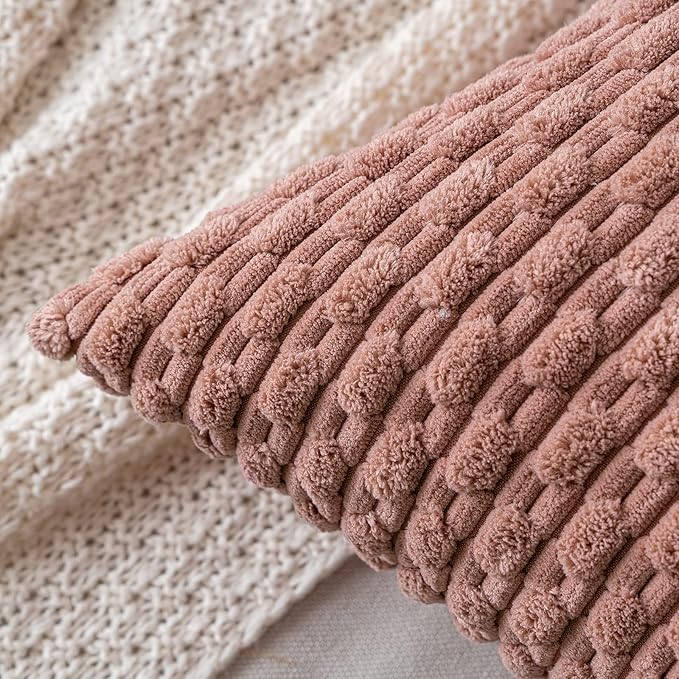 MIULEE Pack of 2 Decorative Throw Pillow Covers 20x20 Inch Soft Boho Striped Textured Corduroy Pillow Covers Modern Farmhouse Home Decor for Couch Bed Sofa Living Room Blush Pink