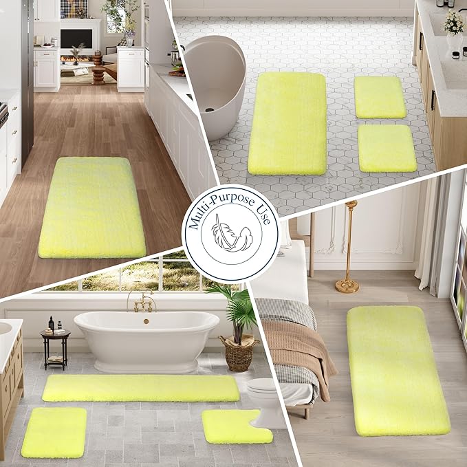 Walensee Large Bathroom Rug (24 x 36, Yellow) Extra Soft and Absorbent Shaggy Bathr Rug Machine Washable Microfiber Bath Mat Non Slip Bath Mat, Luxury Bathroom Floor Mats