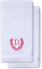 Decorative and Monogrammed Hand Towels for Bathroom Kitchen Makeup | Personalized Gift for Wedding-Bridal | Roman Font Custom Luxury Turkish Towel | Spa Collection, Oversized, 16 X 30 Inch, Set of 2
