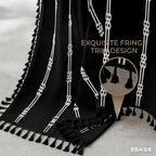 downluxe Linen Texture 3 in 1 Farmhouse Shower Curtain Set with Tassel, Boho Fabric Shower Curtains for Bathroom, Black, 60W x 72L