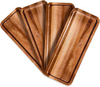 Small Charcuterie Boards Rectangular Long Wooden Platters Acacia Wood Serving Tray 4 Pcs Wooden Tray Kitchen Charcuterie Platter for Food Cookie Dessert Fruit Snack, 14" x 5.5" x 0.6"