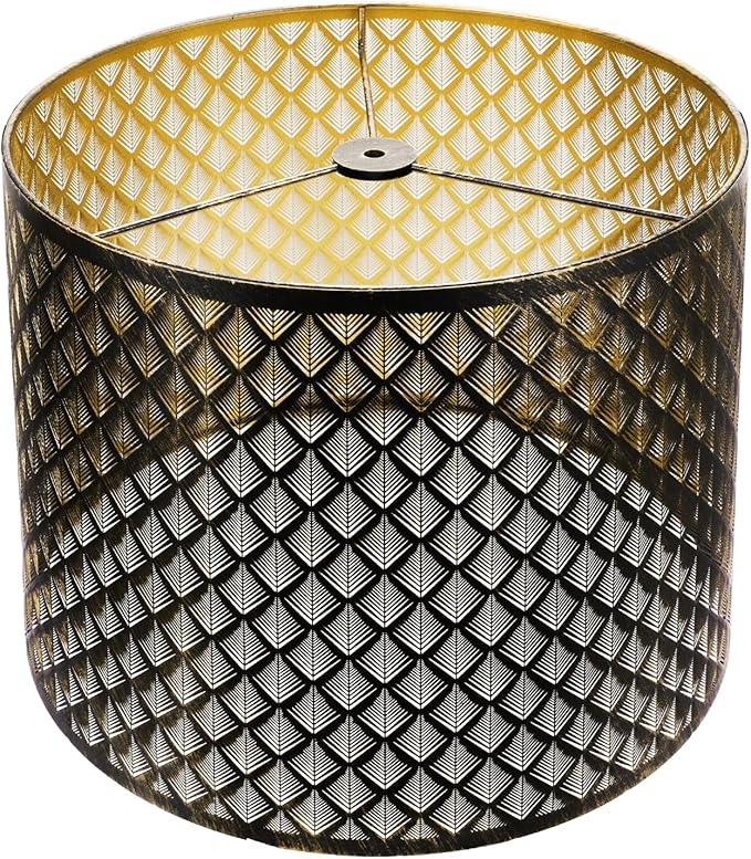 Large Lamp Shade, ALUCSET Drum Metal Lampshade with Etched Arrow Pattern, Antique Bronze and Gold Lampshades Replacement for Table Lamp and Floor Light, Top 14" × Bottom 16" × Height 11" Spider Fitter