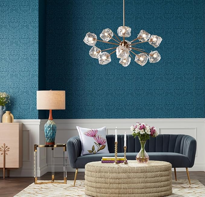 360 Lighting Rocco Mid Century Modern Table Lamp 30" Tall Ceramic Blue Teal Glaze Wood Handmade Linen Drum Shade Decor for Living Room Bedroom House Bedside Home Entryway (Colors May Vary)