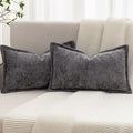 Grey Decorative Throw Pillow Covers 12x20 Inch Set of 2 Cozy Soild Chenille Cushion Cases Soft Textured Lumbar Couch Pillows Cover Boho Accent Farmhouse Pillowcases for Sofa Bed