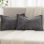 Grey Decorative Throw Pillow Covers 12x20 Inch Set of 2 Cozy Soild Chenille Cushion Cases Soft Textured Lumbar Couch Pillows Cover Boho Accent Farmhouse Pillowcases for Sofa Bed