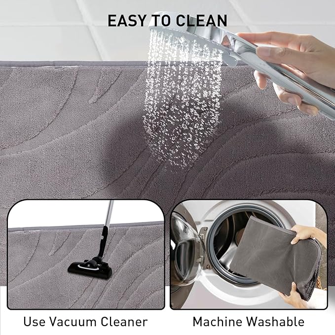 Bath Mats 24x17 Non-Slip Absorbent Bathroom Rug, Quick Dry Machine Washable Shower Tub Mat with Rubber Backing, Soft Floor Carpet for Bathroom Decor Wave Dark Grey