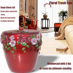 Bathroom Decor Accessories Set,6 PCS Including Soap Dispenser, Toothbrush Holder, Tumbler Soap Dish, Tissue Box and Trash Can, Red, Decorated with Flower