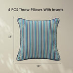 Sunbrella Decorative Outdoor Water Repellent Throw Pillows with Inserts, Set of 4, 18" x18" Pillows for Patio, Backyard, Bed, Couch, and Patio Furniture, Swell Turquoise