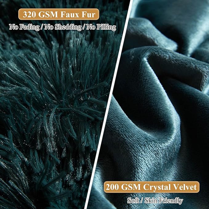 XeGe Faux Fur Throw Pillow Covers, Shaggy Fluffy Cushion Covers, Plush Furry Pillow Cases, Fuzzy Decorative Pillow Shams with Zipper Set of 2 for Sofa Bed Couch Living Room (18''x18'', Dark Green)