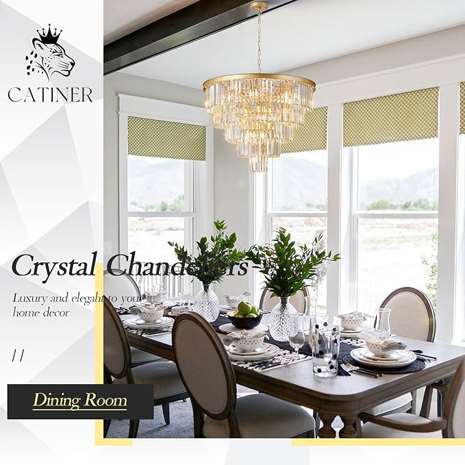 Large Crystal Chandeliers Modern 30”Gold Chandelier for Foyer Staircase Chandeliers 5 Tiers 16 Lights Luxury K9 Ceiling Pendant Lighting Fixture for Dining Room Bedroom
