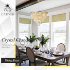 Large Crystal Chandeliers Modern 30”Gold Chandelier for Foyer Staircase Chandeliers 5 Tiers 16 Lights Luxury K9 Ceiling Pendant Lighting Fixture for Dining Room Bedroom