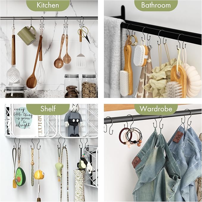 AmazerBath Bronze Shower Curtain Hooks Shower Curtain Rings, Simple Double Hook Shower Curtain Hooks Rust Proof, Metal Smooth Glide Shower Hooks for Shower Curtain Rod, 12 Pcs Shower Rod Hooks