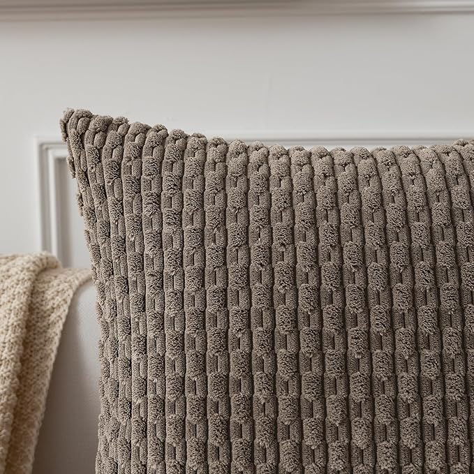 Kevin Textile 2 Packs Light Brown Decorative Throw Pillow Covers 20x20 Inch for Couch Bed Sofa Modern Farmhouse Boho Home Decor Soft Cute Plush Corduroy Cushion Case 50x50 CM