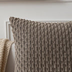 Kevin Textile Throw Pillow Covers Soft Corduroy Decorative Set of 2 Boho Striped Pillow Covers Pillowcases Farmhouse Home Decor for Couch Bed Sofa Living Room 24x24 Inch Light Brown