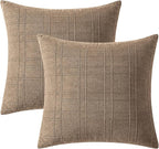 MIULEE Decorative Linen Check Euro Shams Throw Pillow Covers Neutral Farmhouse Vintage Pillow Covers 26x26 Set of 2 Boho Modern Winter Home Decor for Sofa Couch Bedroom Cushion Light Brown