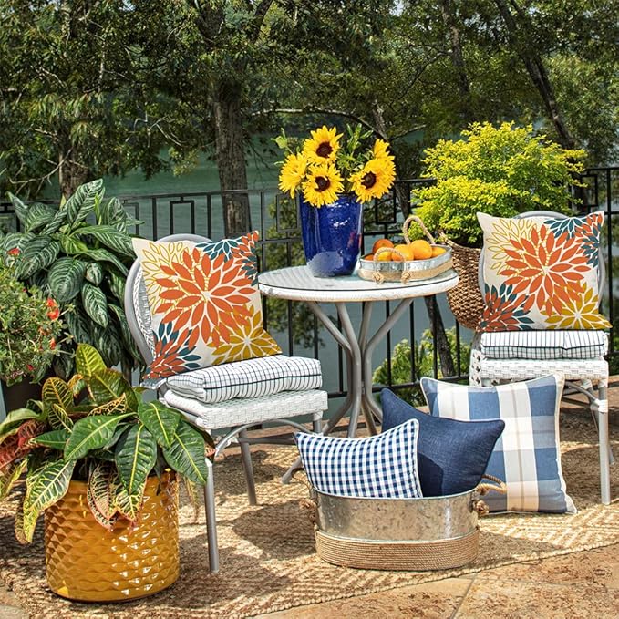 DFXSZ Orange Yellow Flower Pillow Covers 20x20 Inch Set of 2 Fall Throw Pillows Outdoor Waterproof Decor for Living Room Sofa Patio Funiture Garden Floral Polyester Pillow Covers 012E20