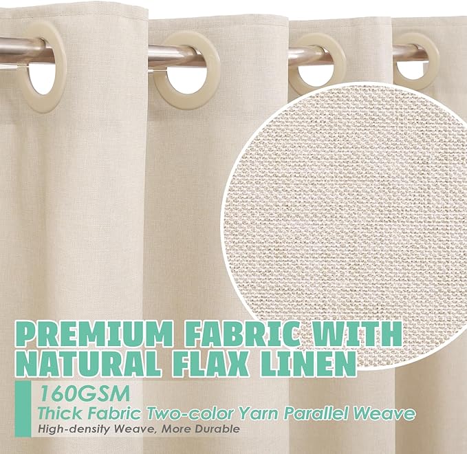 Hookless Linen Textured Shower Curtain Set, Hotel Luxury Style Cream Shower Curtain with See Through Top Window, Machine Washable & Water Repellent, 72W x 72L