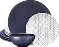 bzyoo 12 Piece Melamine Dinnerware Set - Durable, Dishwasher Safe Plates and Bowls - Dinning, Parties, Camping Dish Set Spidy Blue Collection