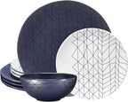 bzyoo 12 Piece Melamine Dinnerware Set - Durable, Dishwasher Safe Plates and Bowls - Dinning, Parties, Camping Dish Set Spidy Blue Collection