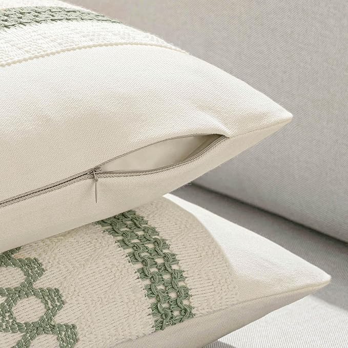 MIULEE Set of 2 Sage Green Boho Decorative Lumbar Pillow Covers 12x24 Inch Farmhouse Rustic Couch Throw Pillows Modern Summer Cushion Covers Retro Cute Macrame Woven Home Decor for Bed Sofa Chair