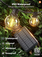 addlon 100FT Solar String Lights Outdoor with Remote, 54 LED Shatterproof Bulbs, Dimmable & Timable, 3 Light Modes, G40 Waterproof Solar String Lights for Outside Backyard Party Decor